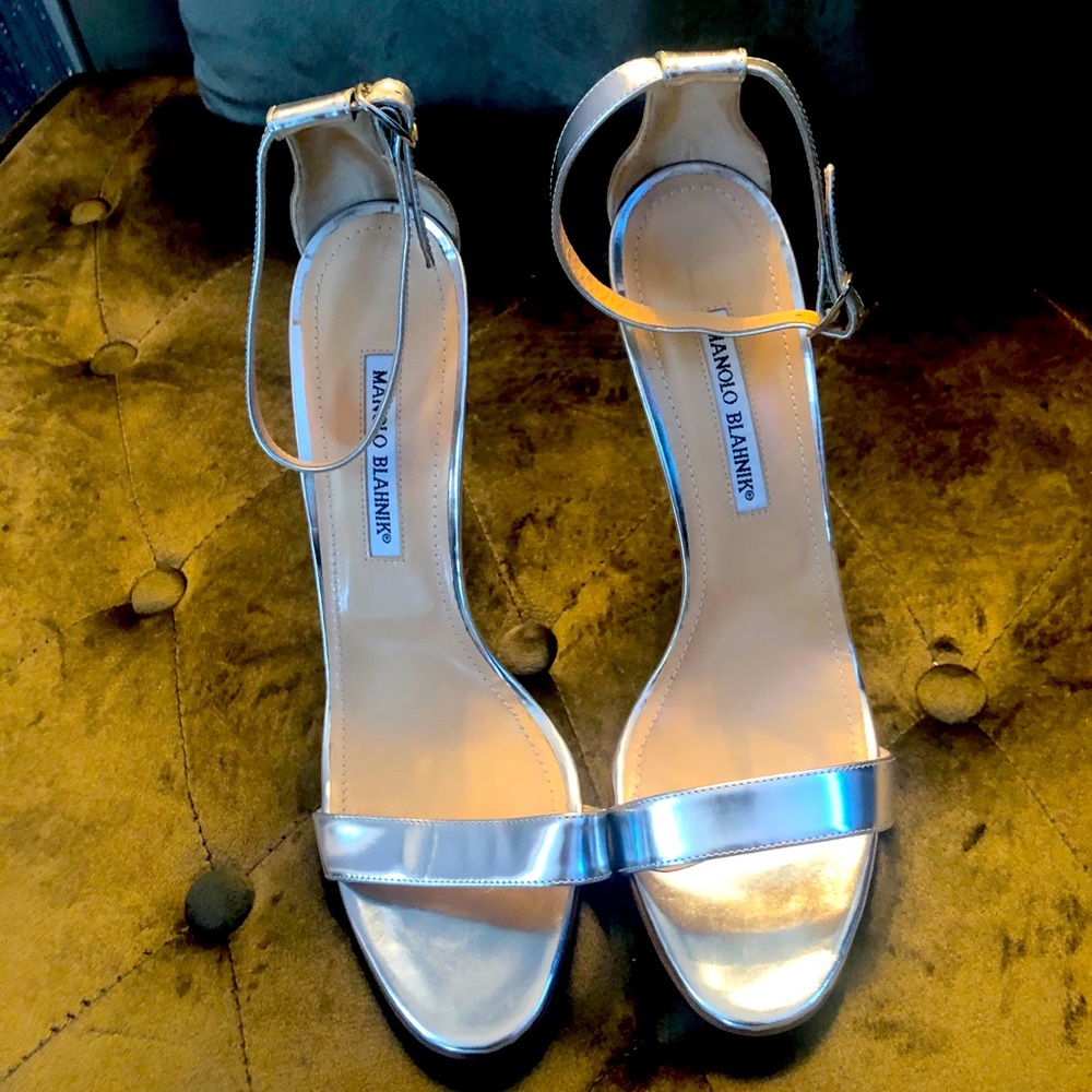 Manolo Blahnik Chaos Leather Silver Stiletto